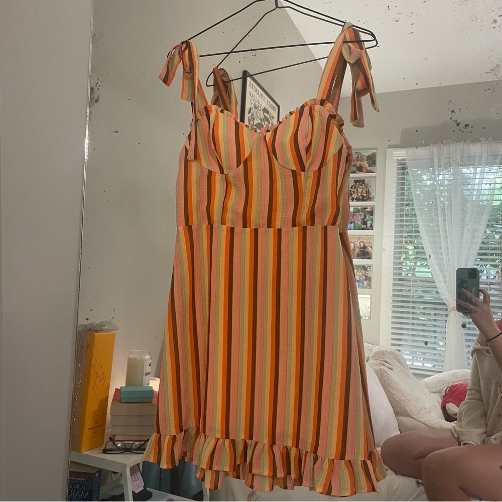 Fashion Nova striped mini dress tie straps: worn once